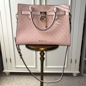 Michael Kors Pink Hamilton Medium Signature Logo Satchel